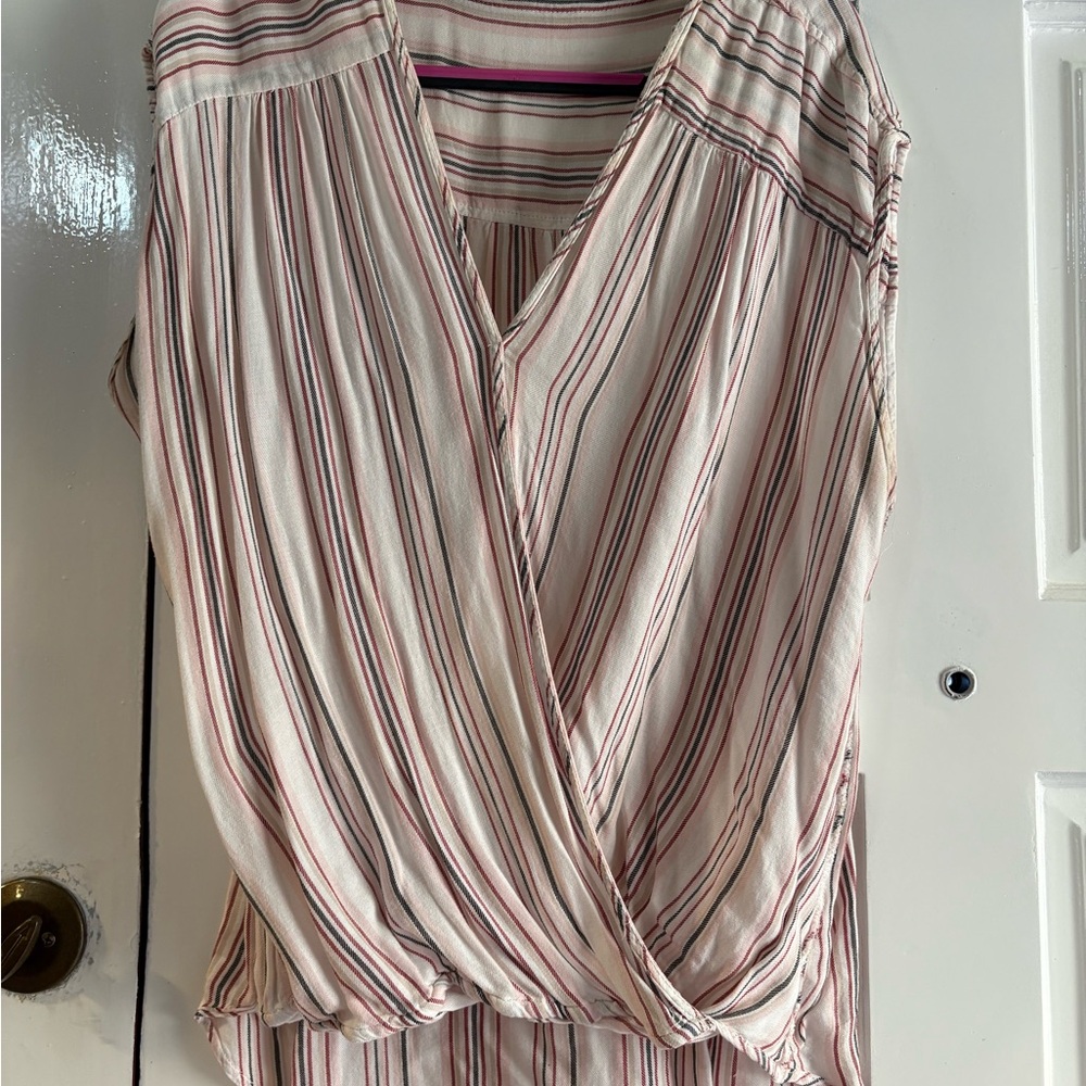 Max Studio Cream and Pink Striped Blouse